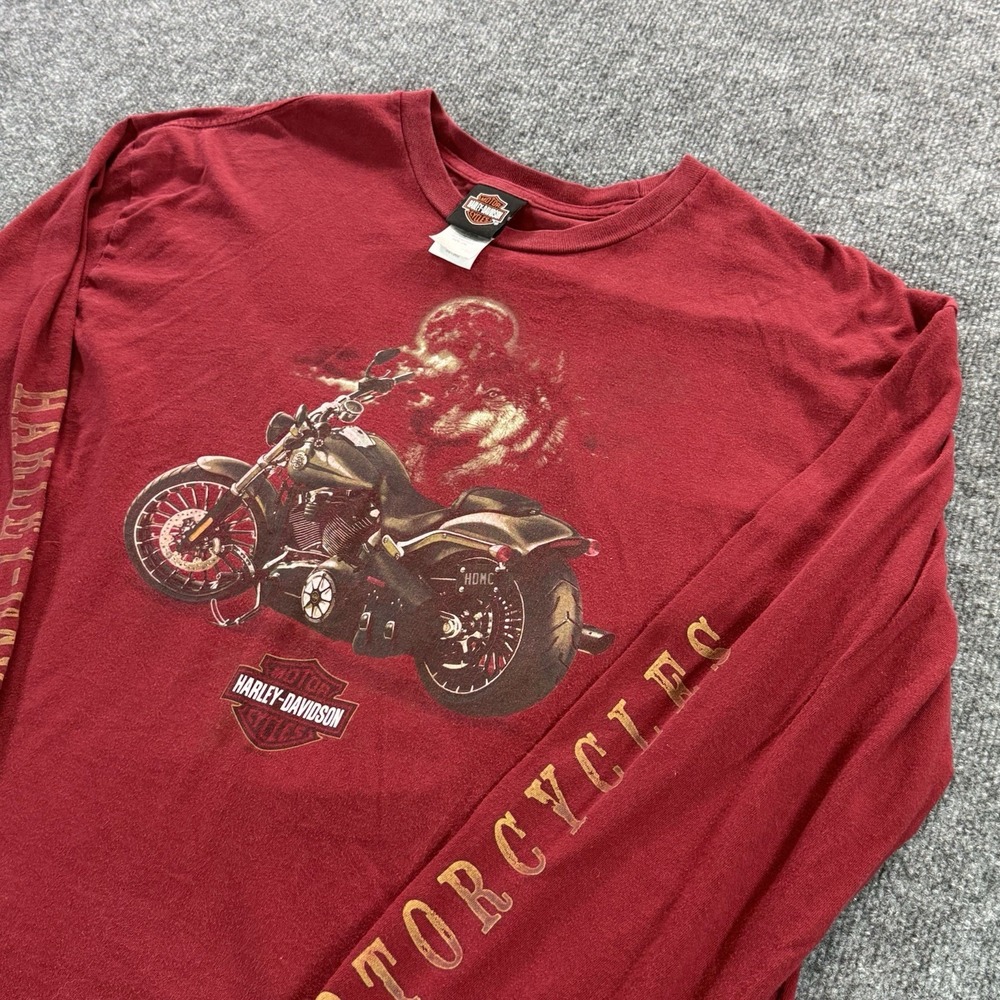 Harley Davidson Long Sleeve Tshirt 2XL Smoky Mountains Wolf Maryville TN Maroon